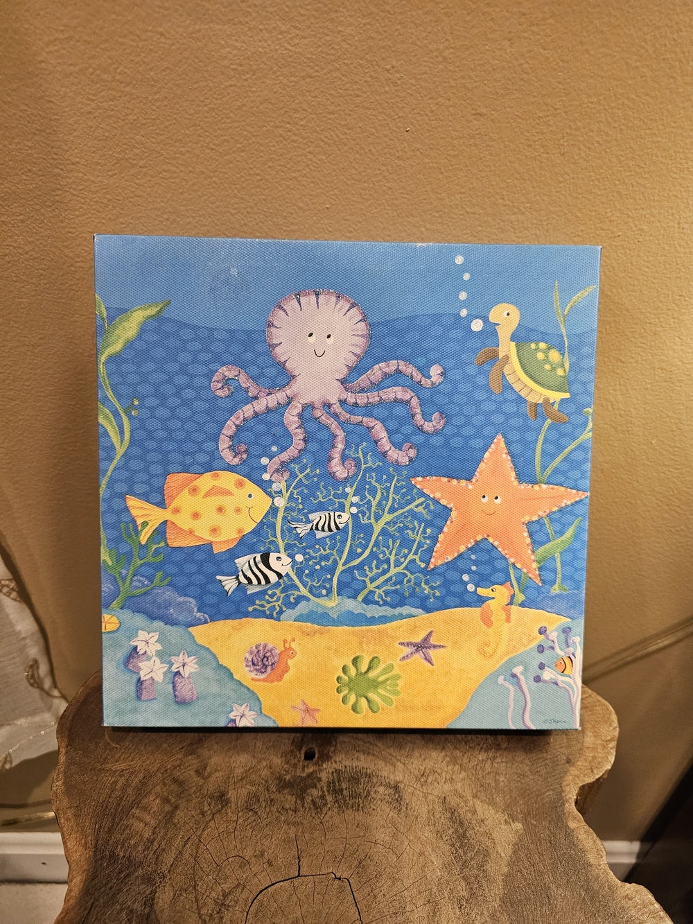 Vintage Sapna Cheerful Ocean Friends Wall Art Painting - Blue & Orange